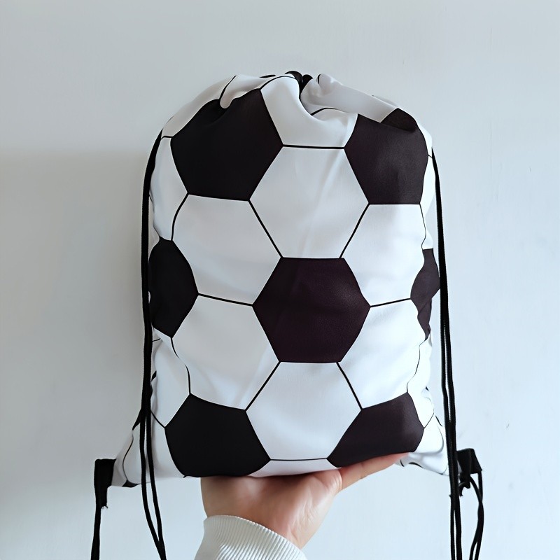 Large Foldable Football Print Drawstring Backpack Unisex Casual Sports Bag ◐