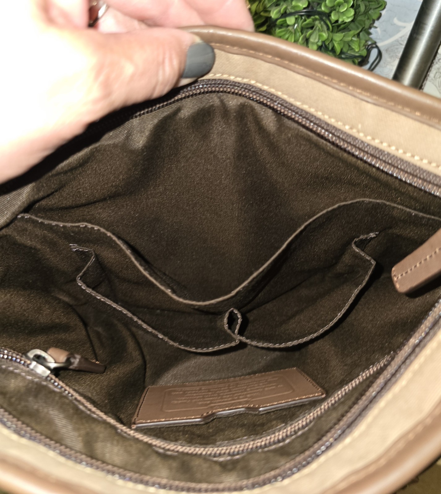 COACH KHAKI BROWN CAMDEN CANVAS ZIP TOP CROSSBODY (F70820) EXCELLENT CONDITION