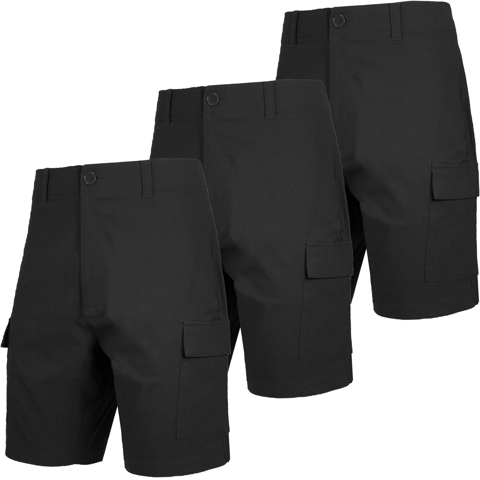 Men’s 3-Pack Stretch Cargo Shorts with Button Closure- Zip Pockets (Size- 30-42)