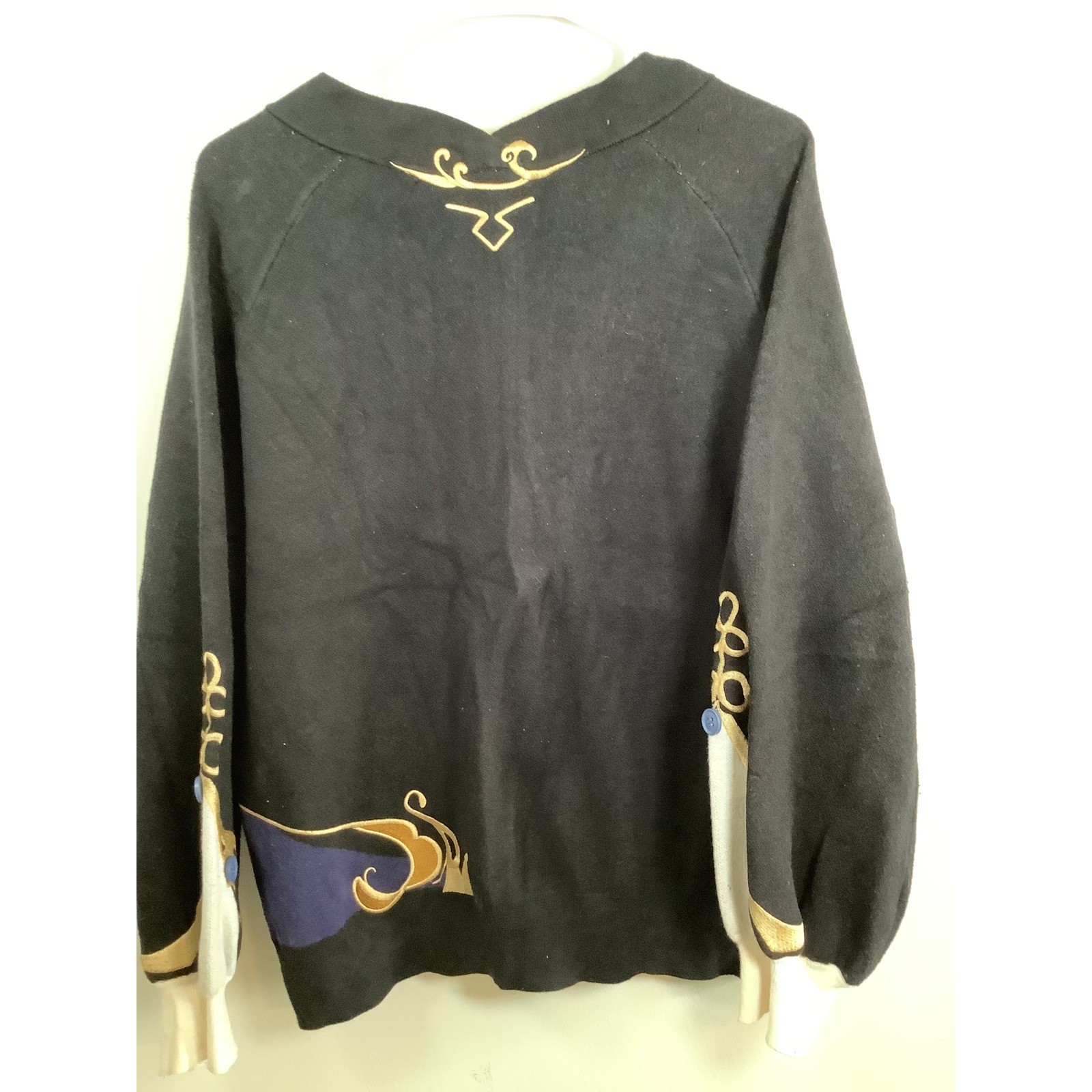 Sugahri Genshin Knit Cardigan Sweater Black Blue Gold Embroidered Large