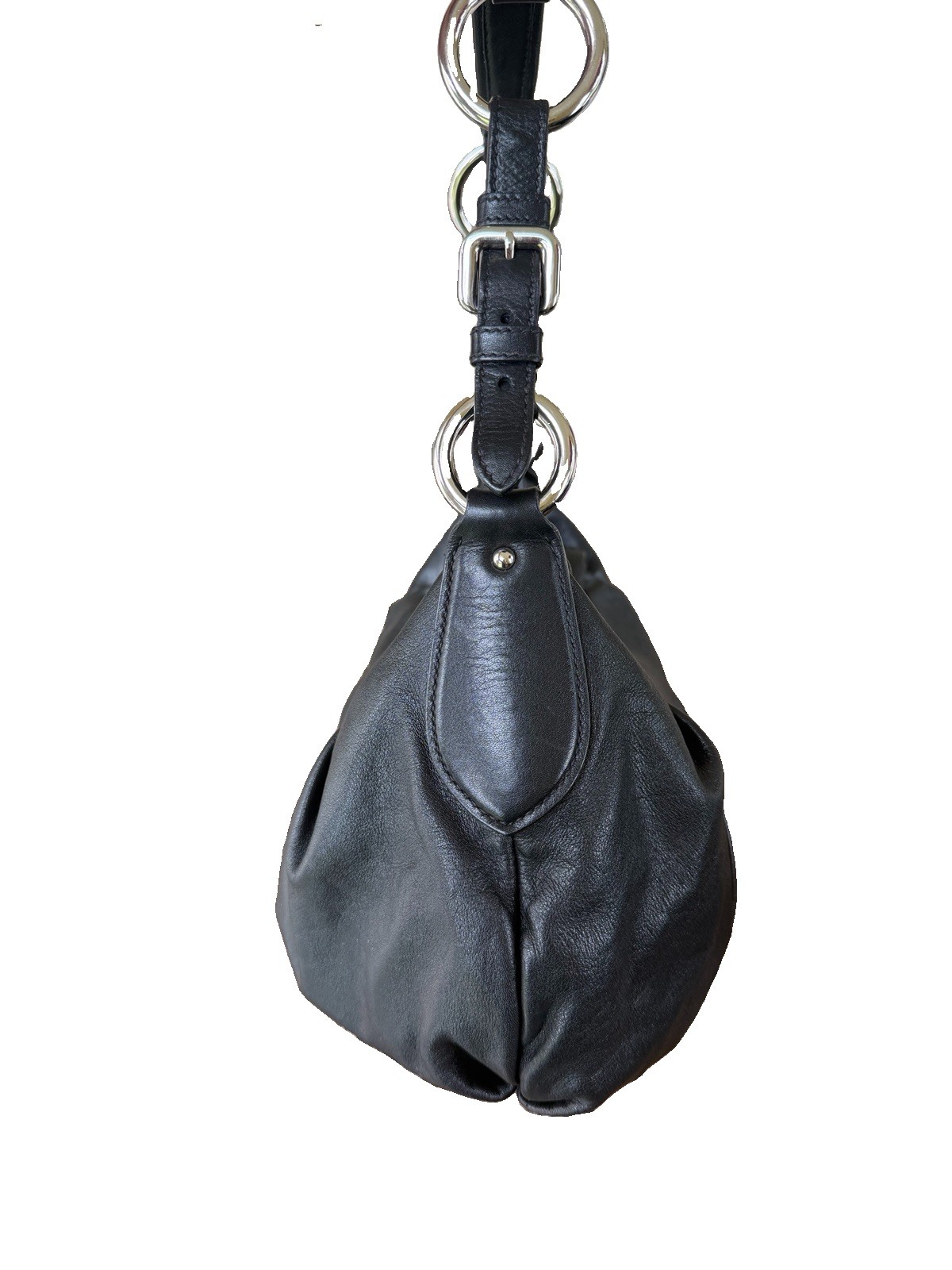 PRADA Black Crescent Shoulder Hobo Bag Zip Silver Hardware Logo Strap Pockets