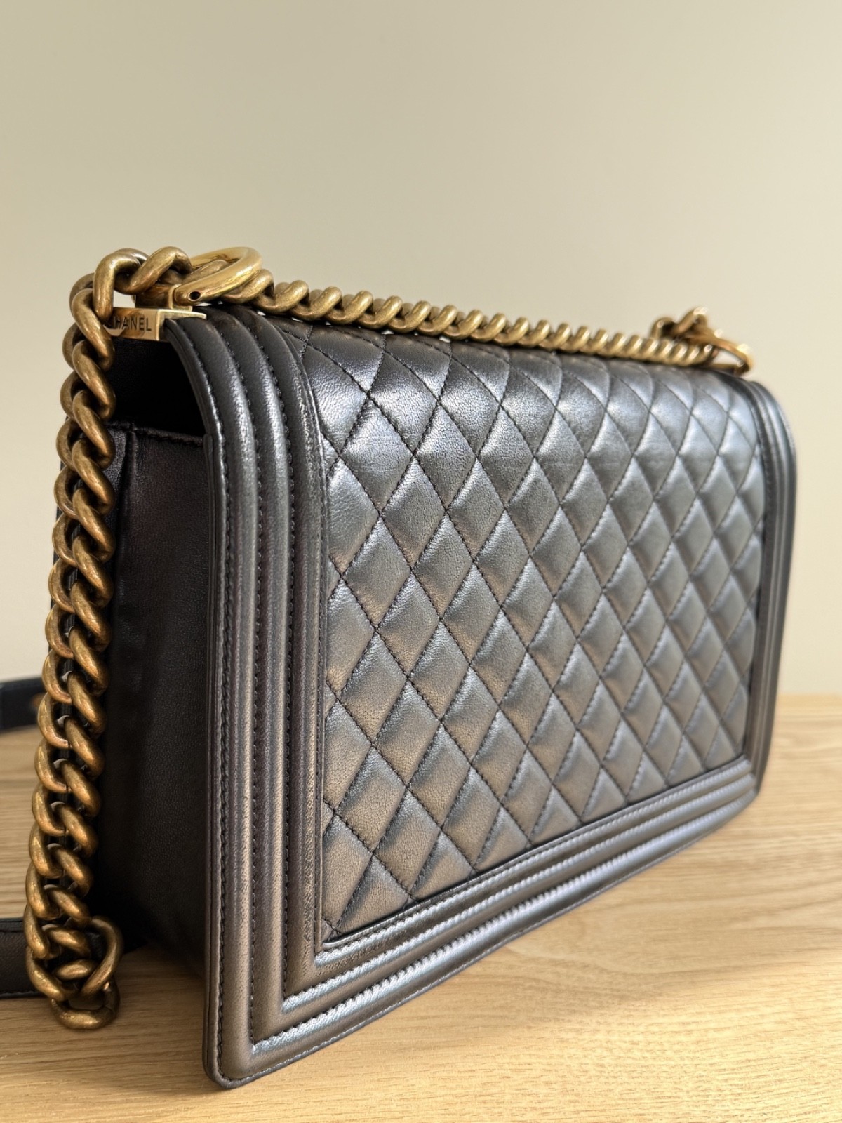 100% Authentic Chanel Boy Large Black Quilted Calfskin Leather Shoulder Bag