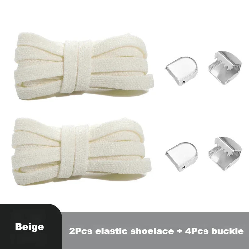 Flat Shoelaces Without Ties End Silver Metal Buckle Elastic Laces for Sneakers R
