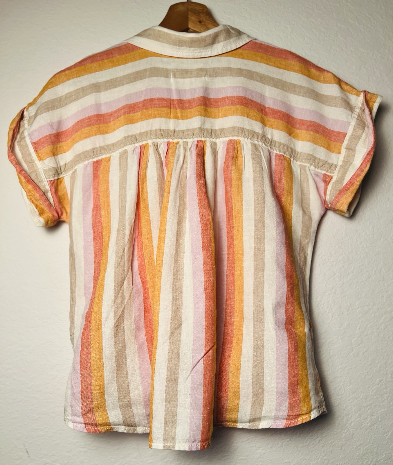 Lou & Grey Top XS Pastel Stripe 100% Linen Button Up Twist Front Shirt Boho