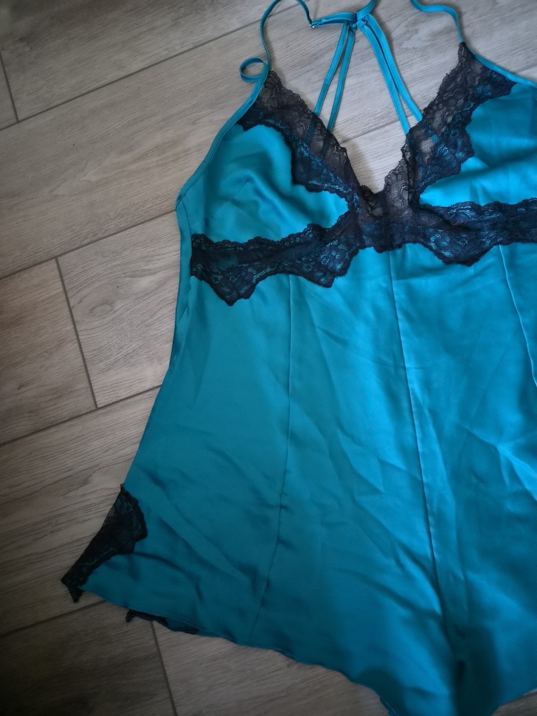 Ann Summers Teal Blue/Green Satin & Black Lace Playsuit Size Medium 12-14