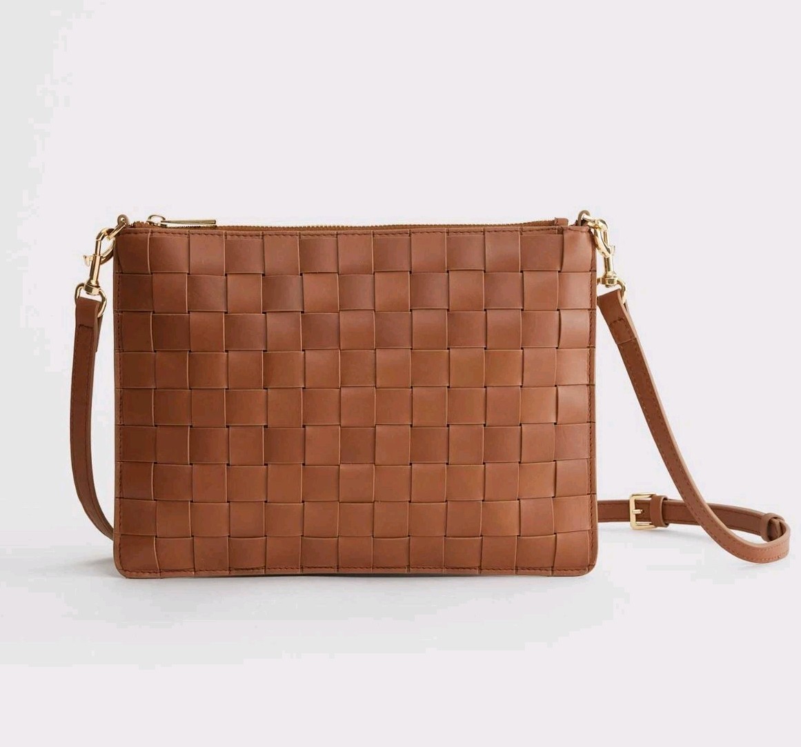 Quince Women’s Italian Leather Handwoven Crossbody Bag And Card Holder Cognac