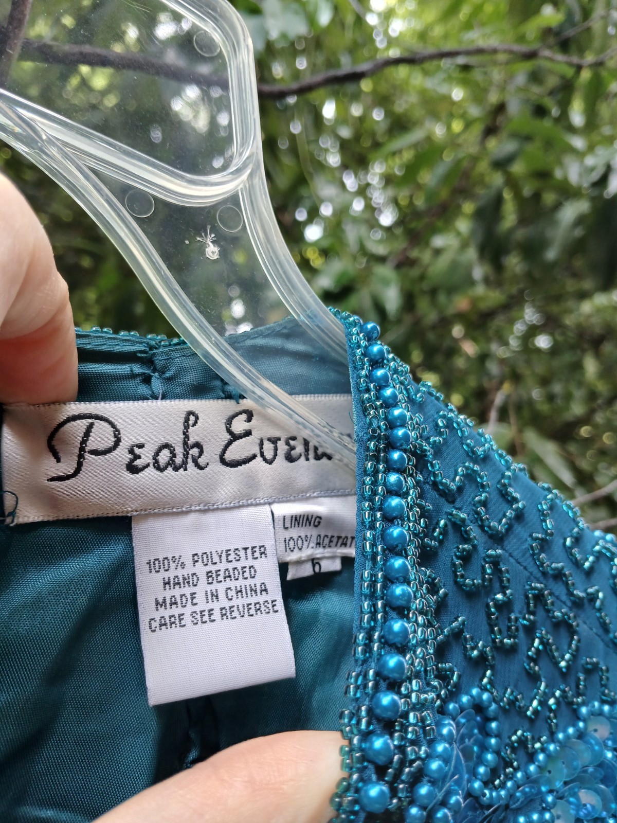 90s Blue Beaded Maxi Dress Ballgown Size Med Prom Vintage Med Turquoise Mermaid