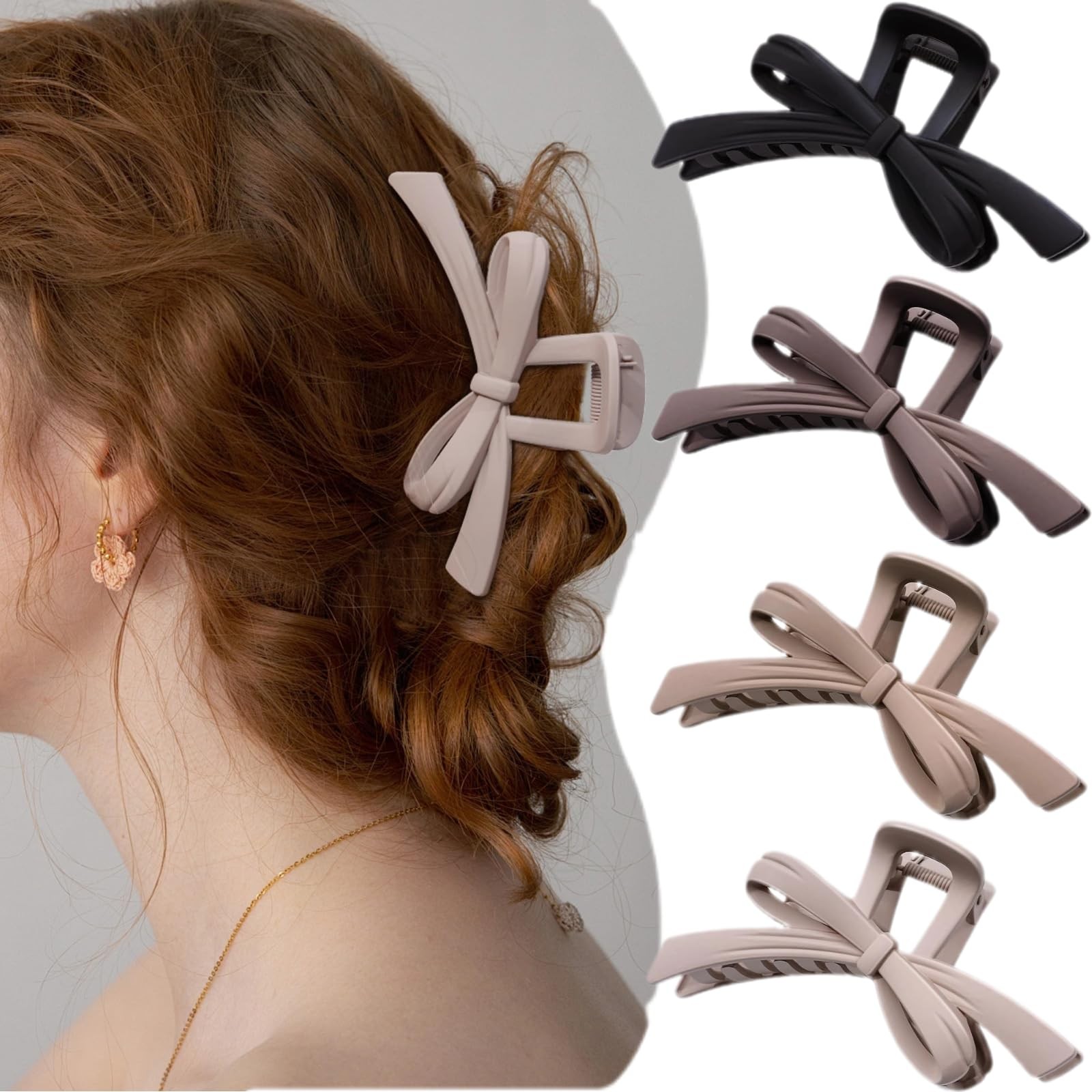 Cute Bow Hair 1 Count (Pack of 4), Black, light brown, dark brown