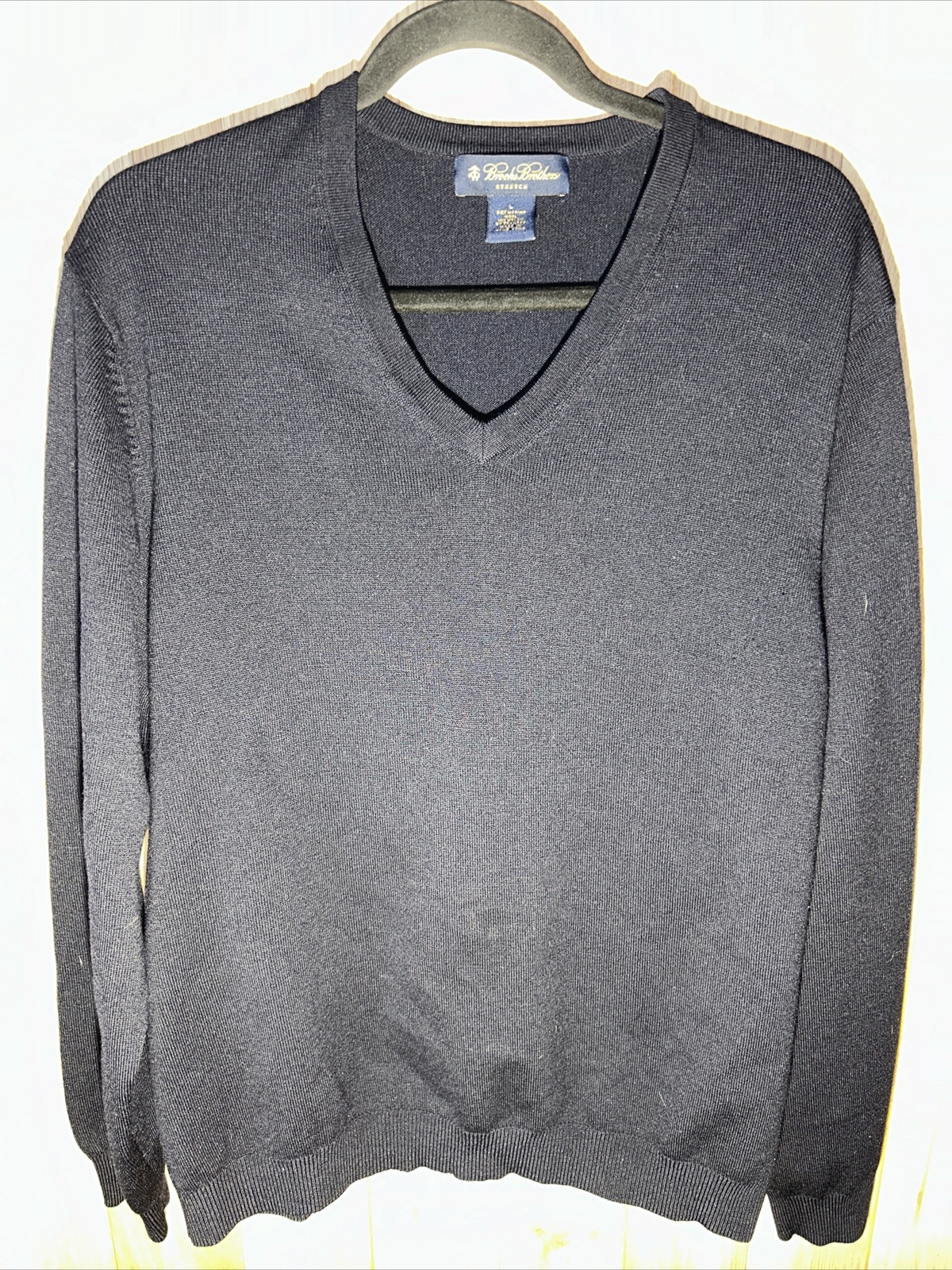 Brooks Brothers Mens Large Stretch Merino Wool Long Sleeve Navy Blue Sweater