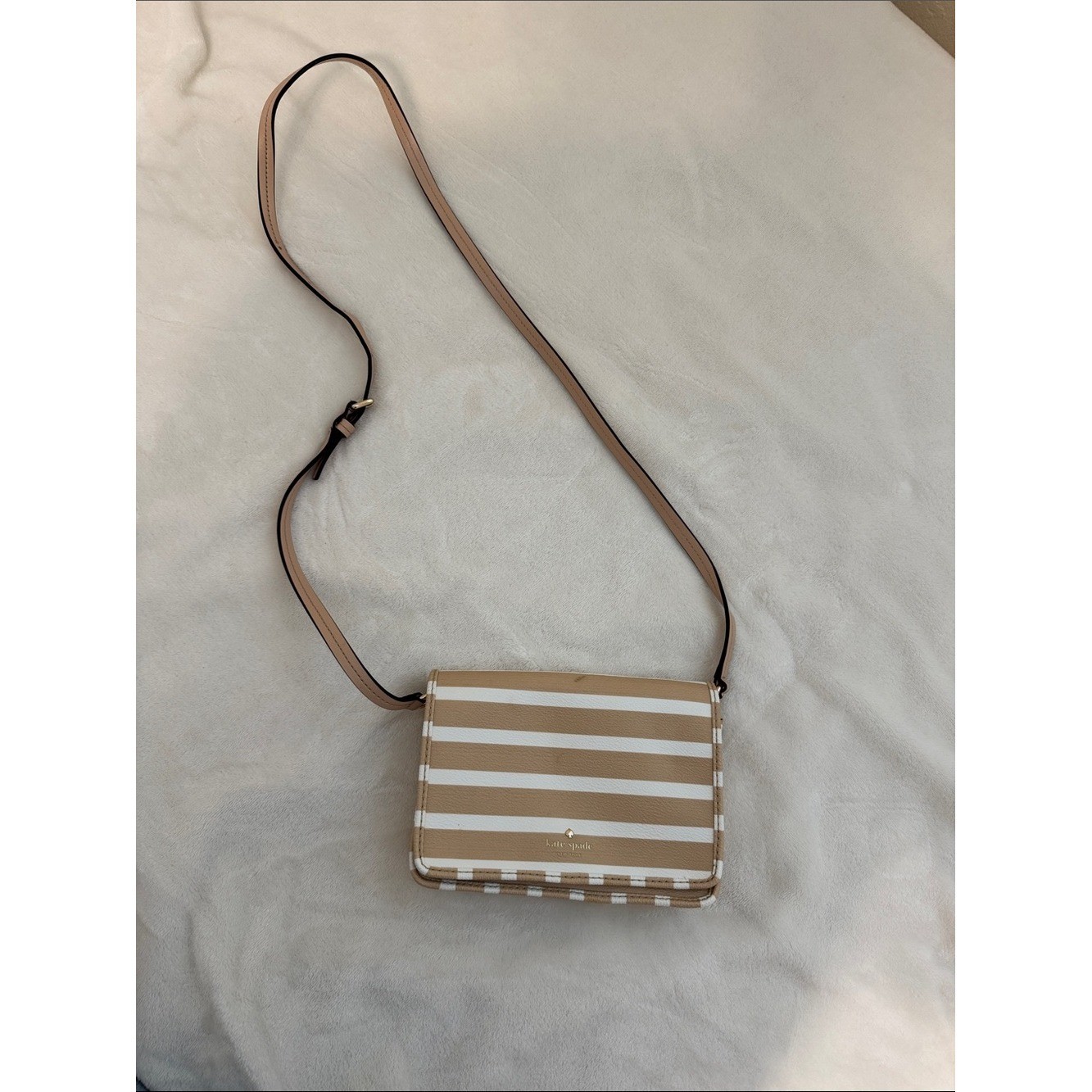 kate spade Beige and White Striped Crossbody Bag