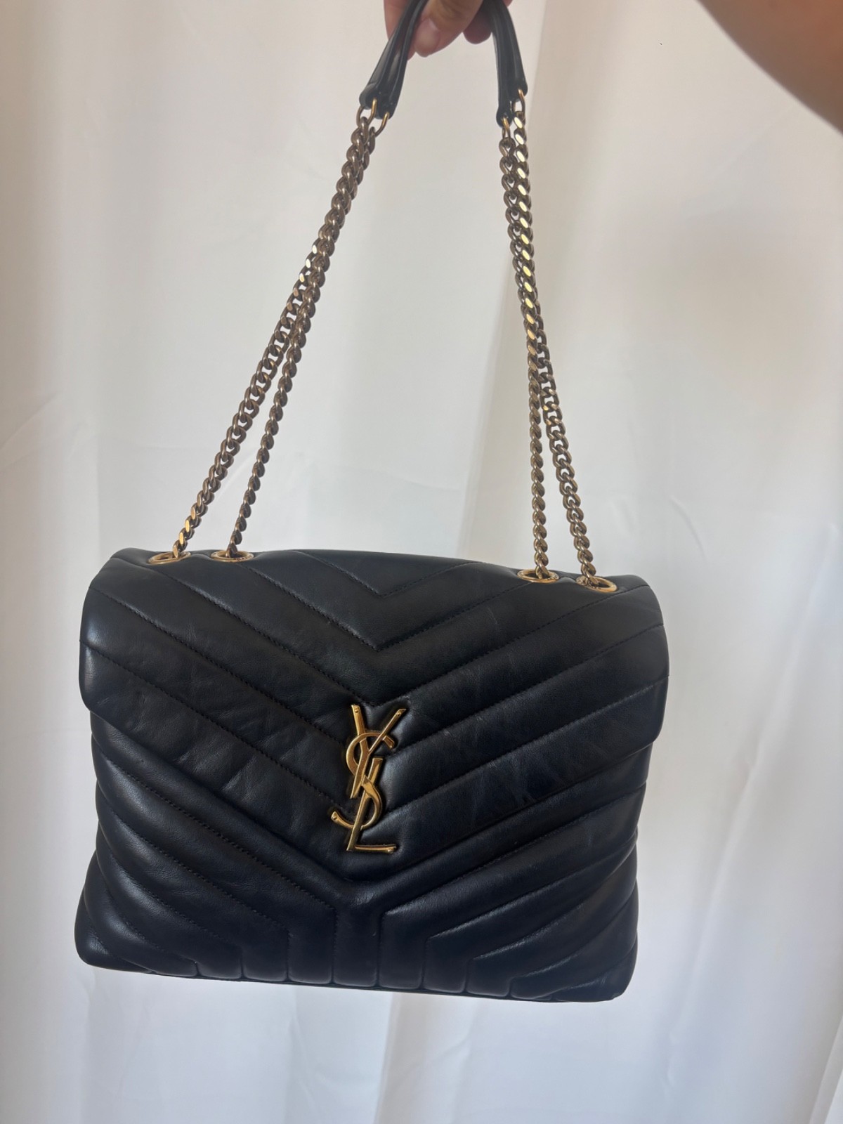 Saint Laurent Loulou Bronze Hardware Shoulder Bag Medium Black Leather