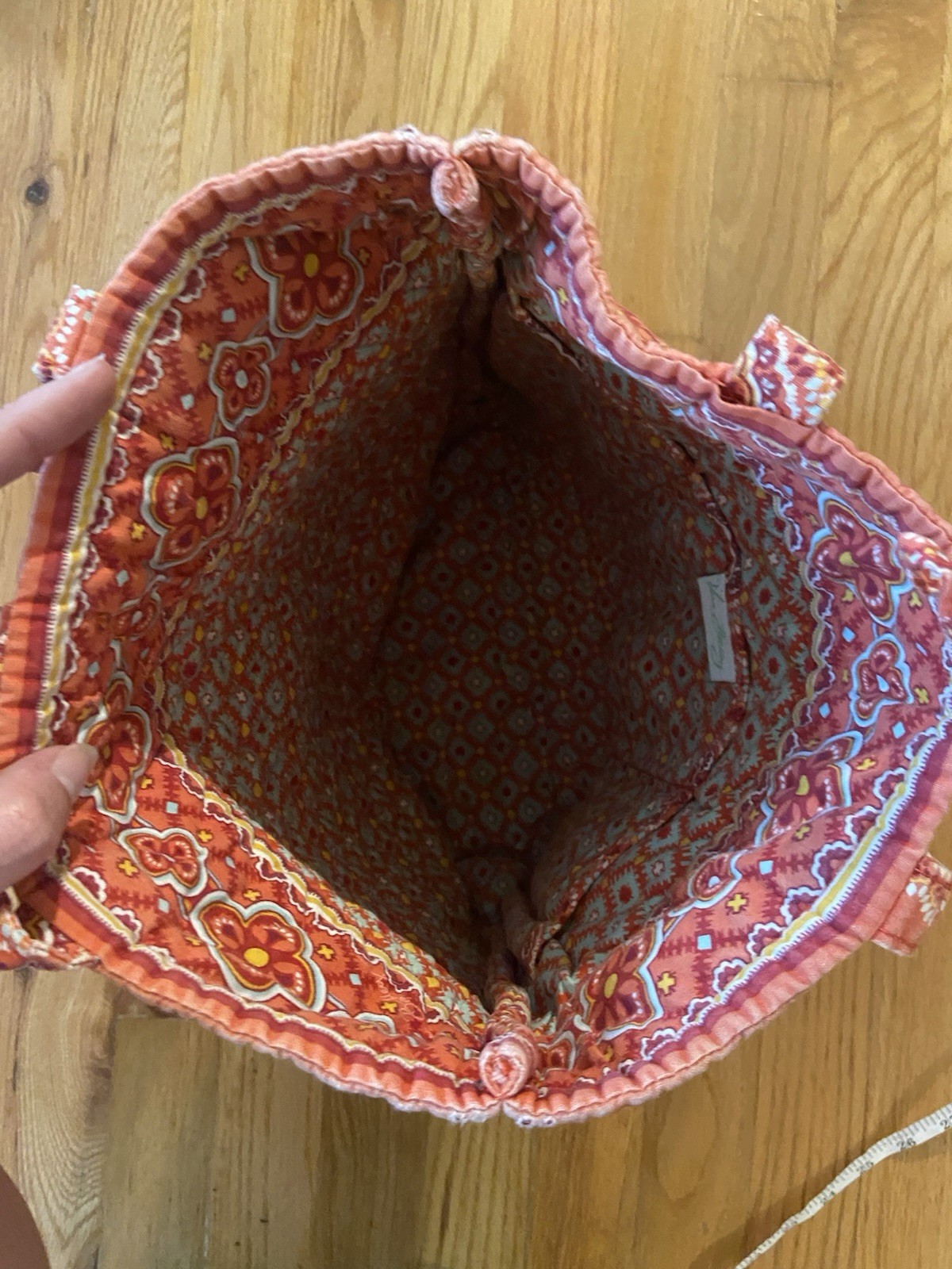Vera Bradley Orange Quilted Floral Tote Bag Toggle Closure Double Handles Lined