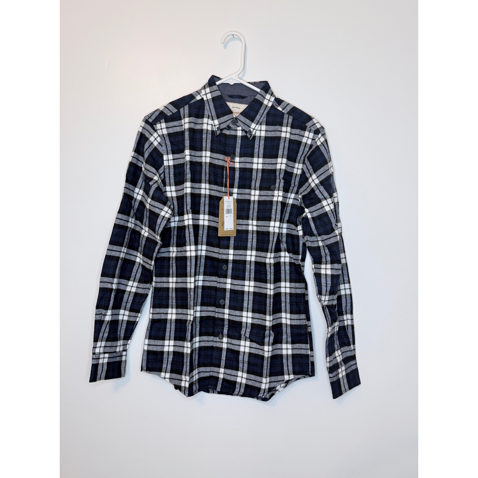 Weatherproof Vintage Men Blue Plaid Flannel Button Down Shirt Small NWT