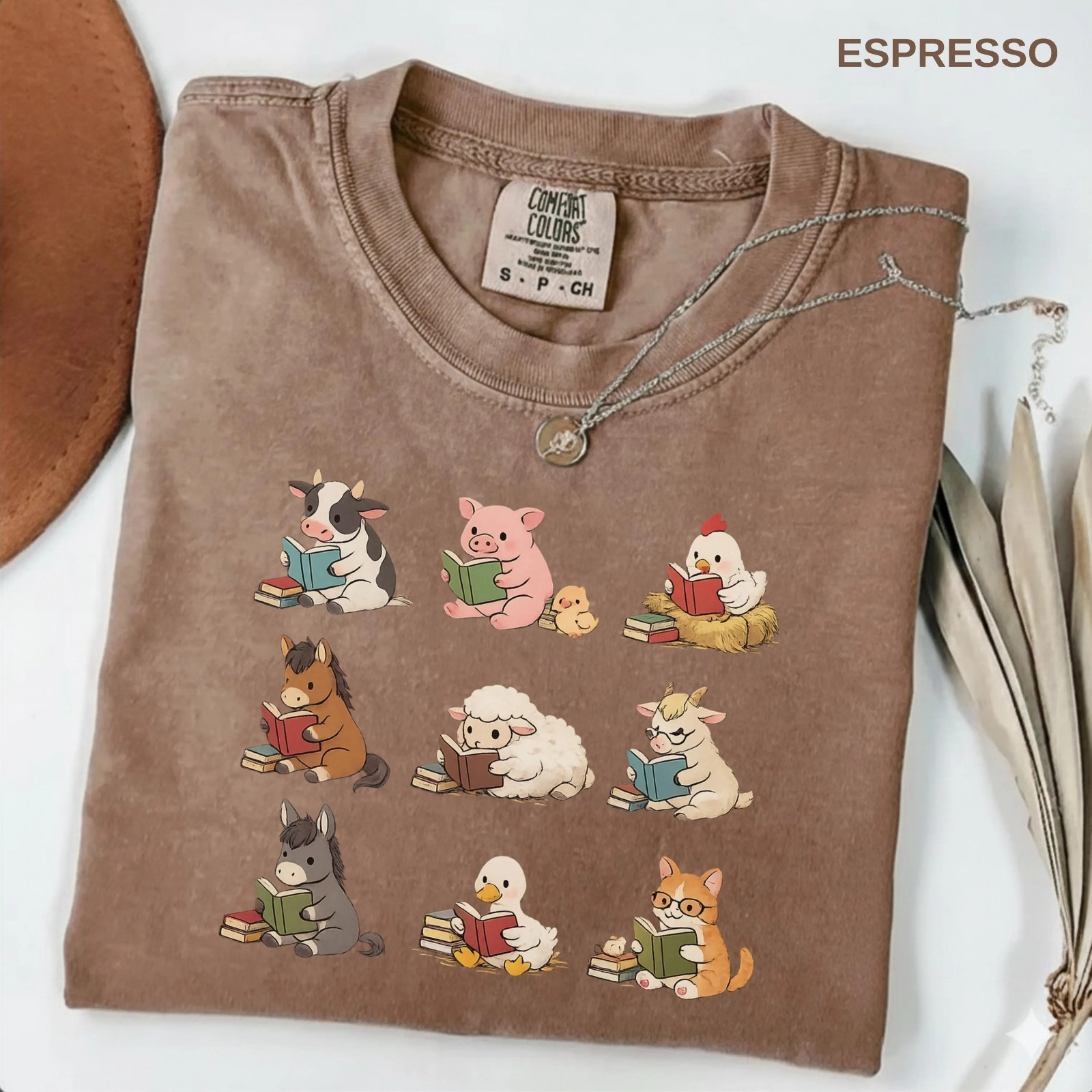 Comfort Colors Farm Animals Reading Book Lover Teacher Librarian T-Shirt