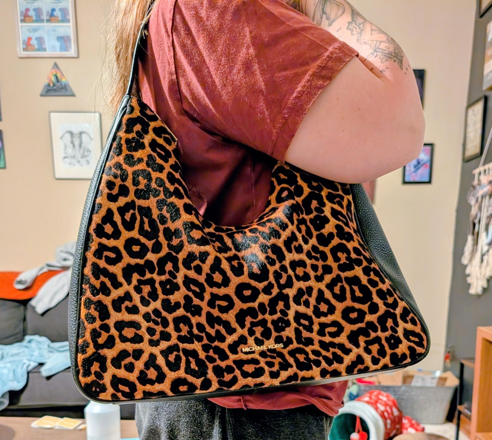 Michael Kors Nayla Medium Leopard Print Calf Hair Shoulder Bag NWT