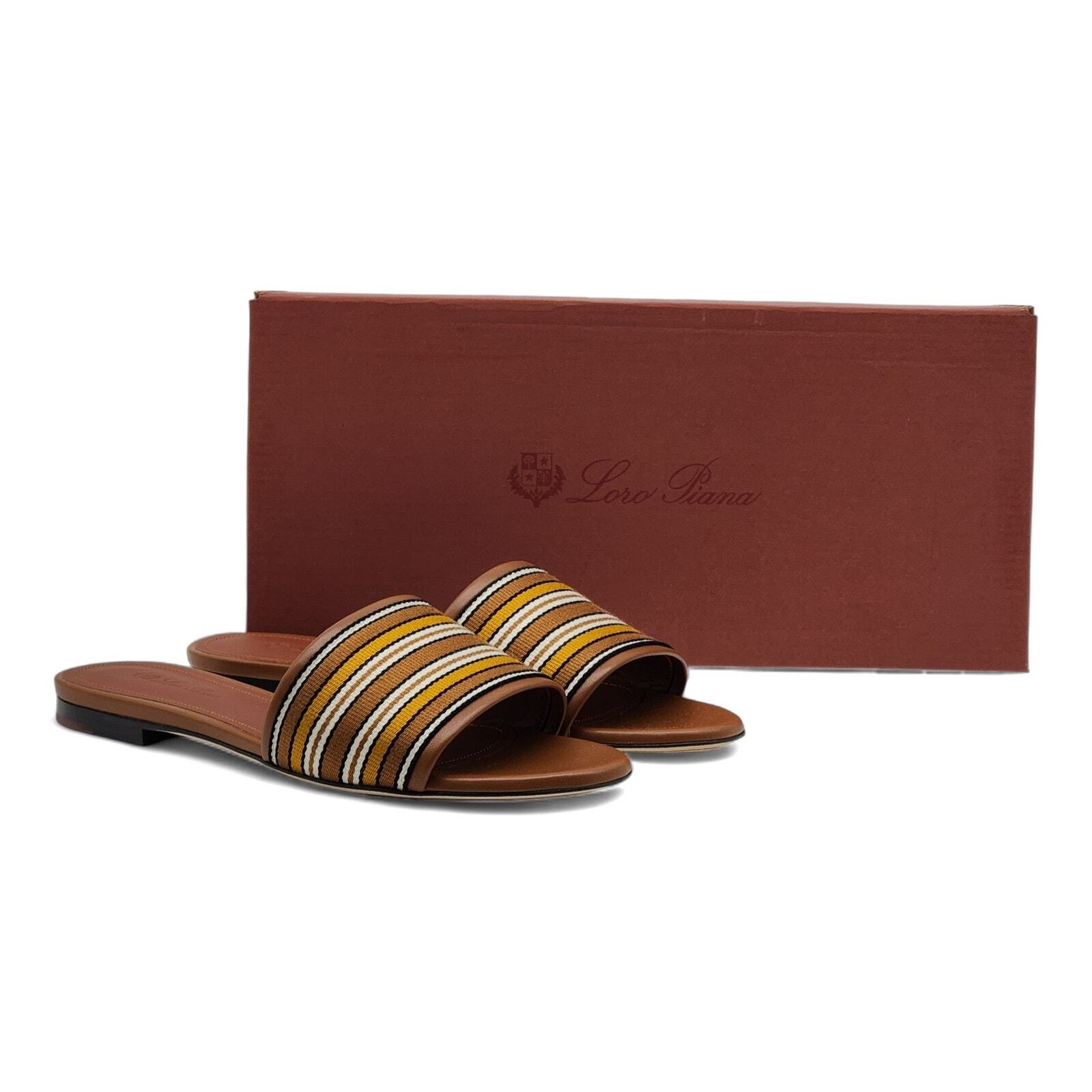 Loro Piana The Suitcase Stripe Sandals Fabric Leather Brown EU 36 US 5.5 $750
