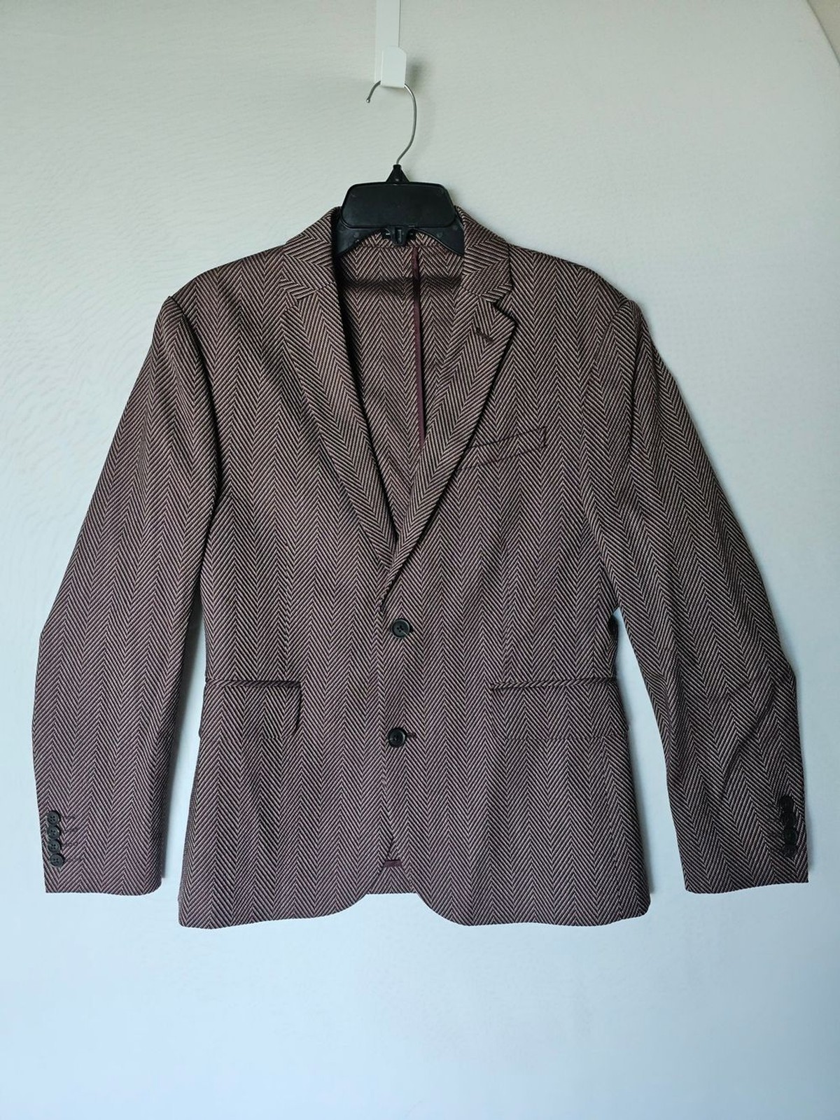 JF J.Ferrar Burgundy Herringbone Slim Fit Blazer Blazer Jacket – Size M (38/40S)