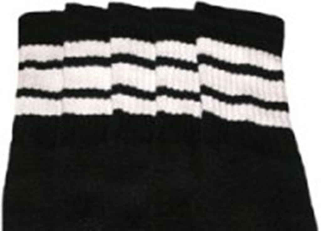 22” KNEE HIGH BLACK tube socks with WHITE stripes style 1 (22-88)