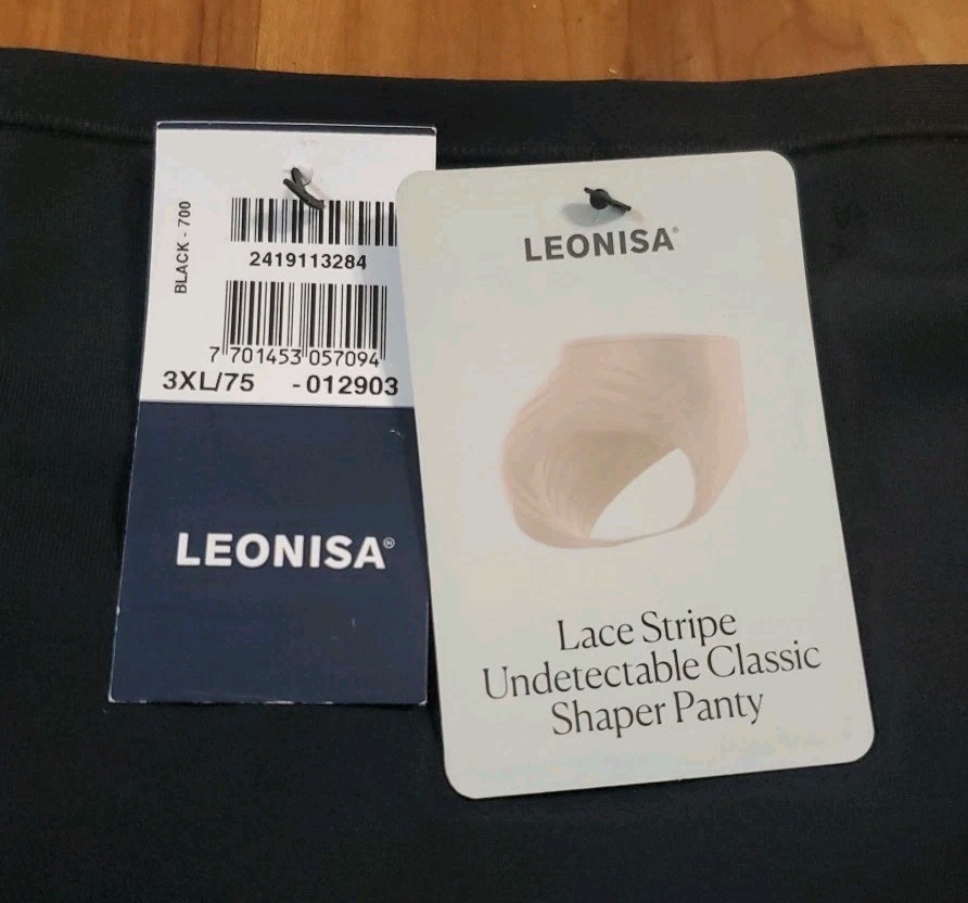 NEW Leonisa Stripe Undetectable Lace Classic Shaper Panty Black Color Size 3XL
