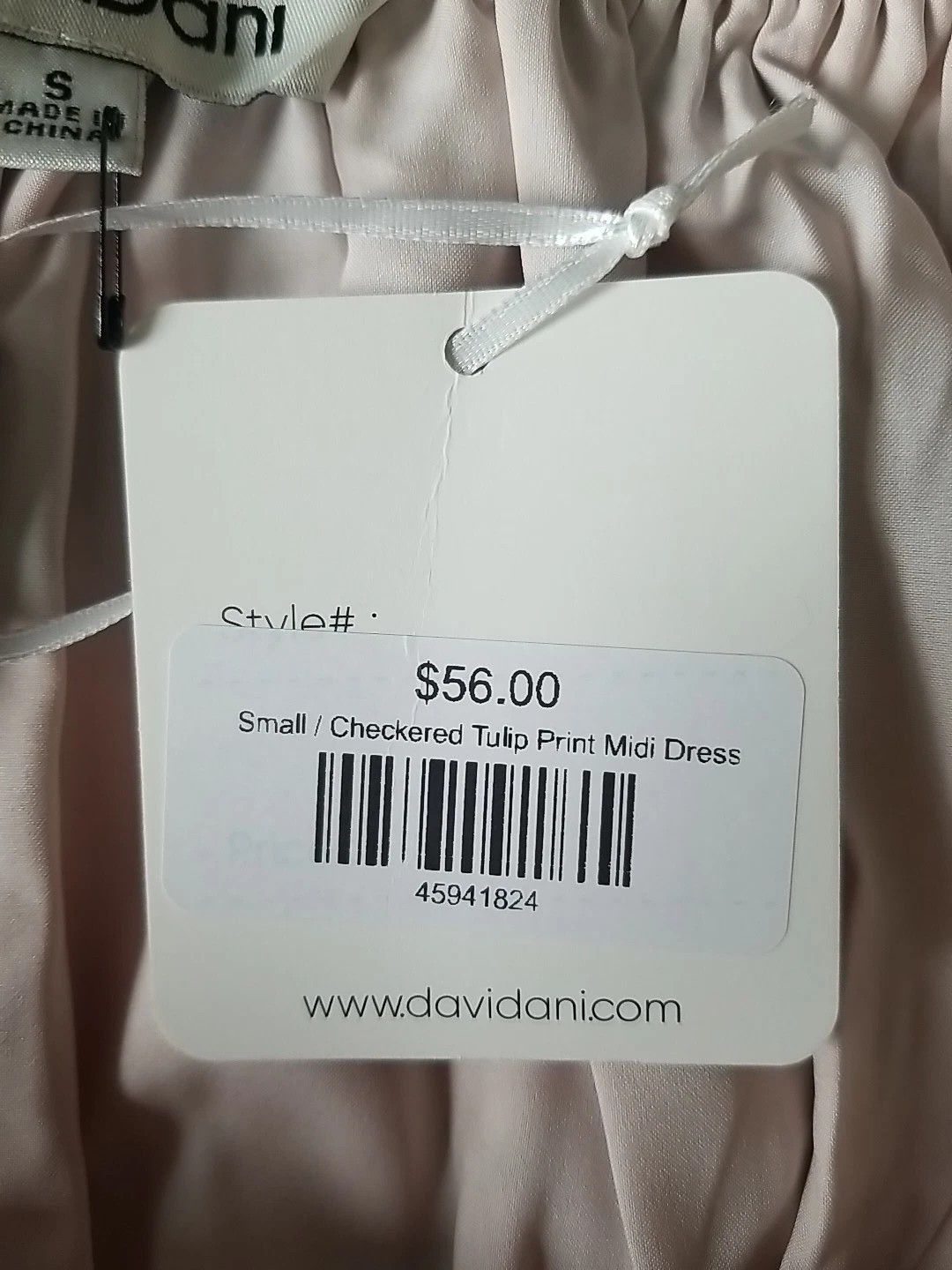 Davi & Dani Checkered Tulip Print Midi Dress NWT Spring Floral Beaded Tie Neck