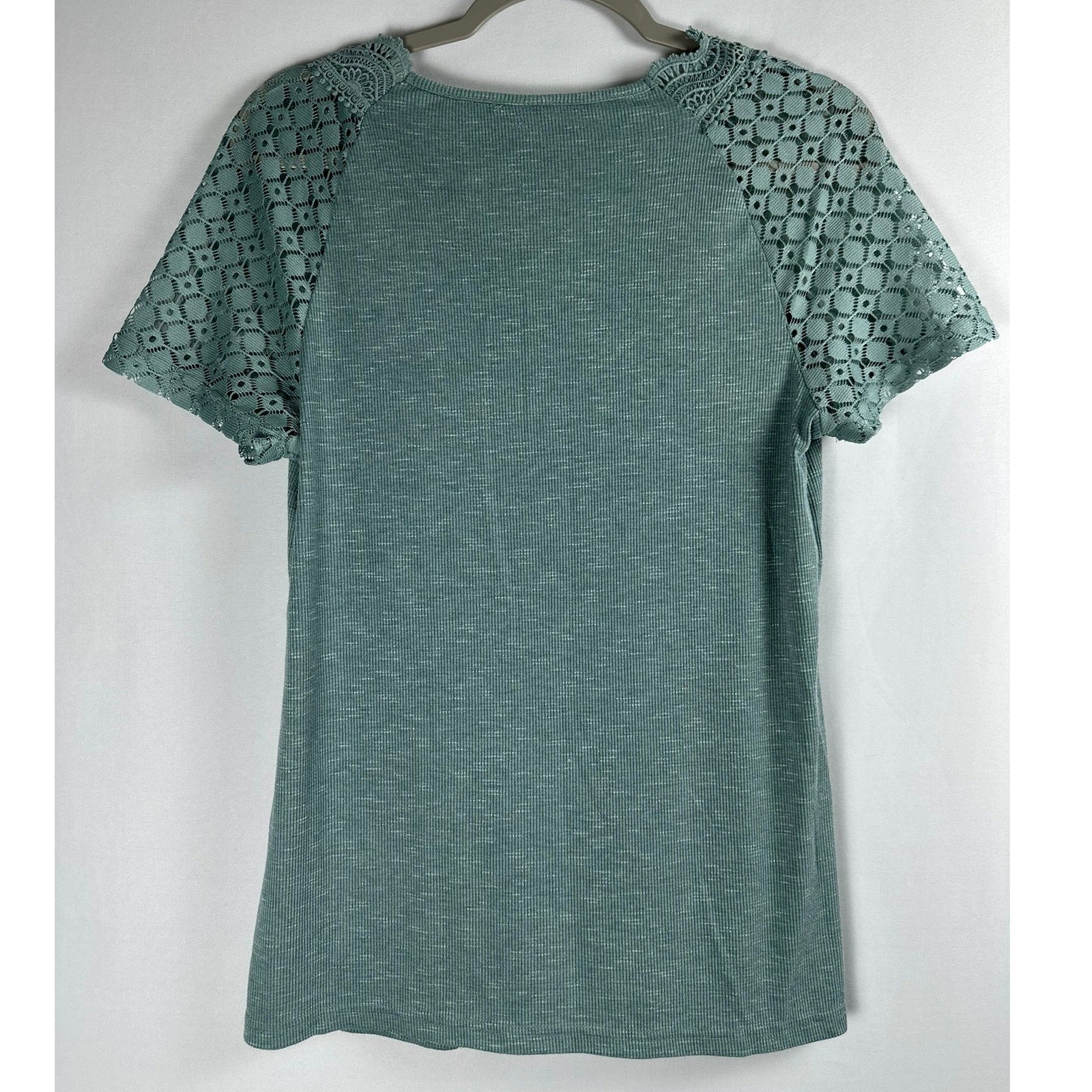 Sage Green Lace Trim V-Neck Henley Top Small Boho Cottagecore Soft Girl