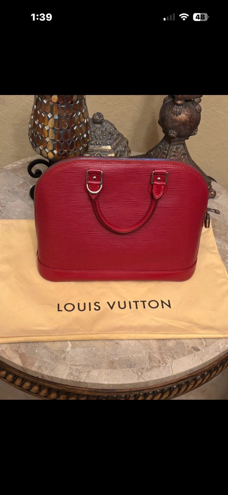 Louis Vuitton Red Satchel Top Handle Zip Silver Hardware Padlock Charm