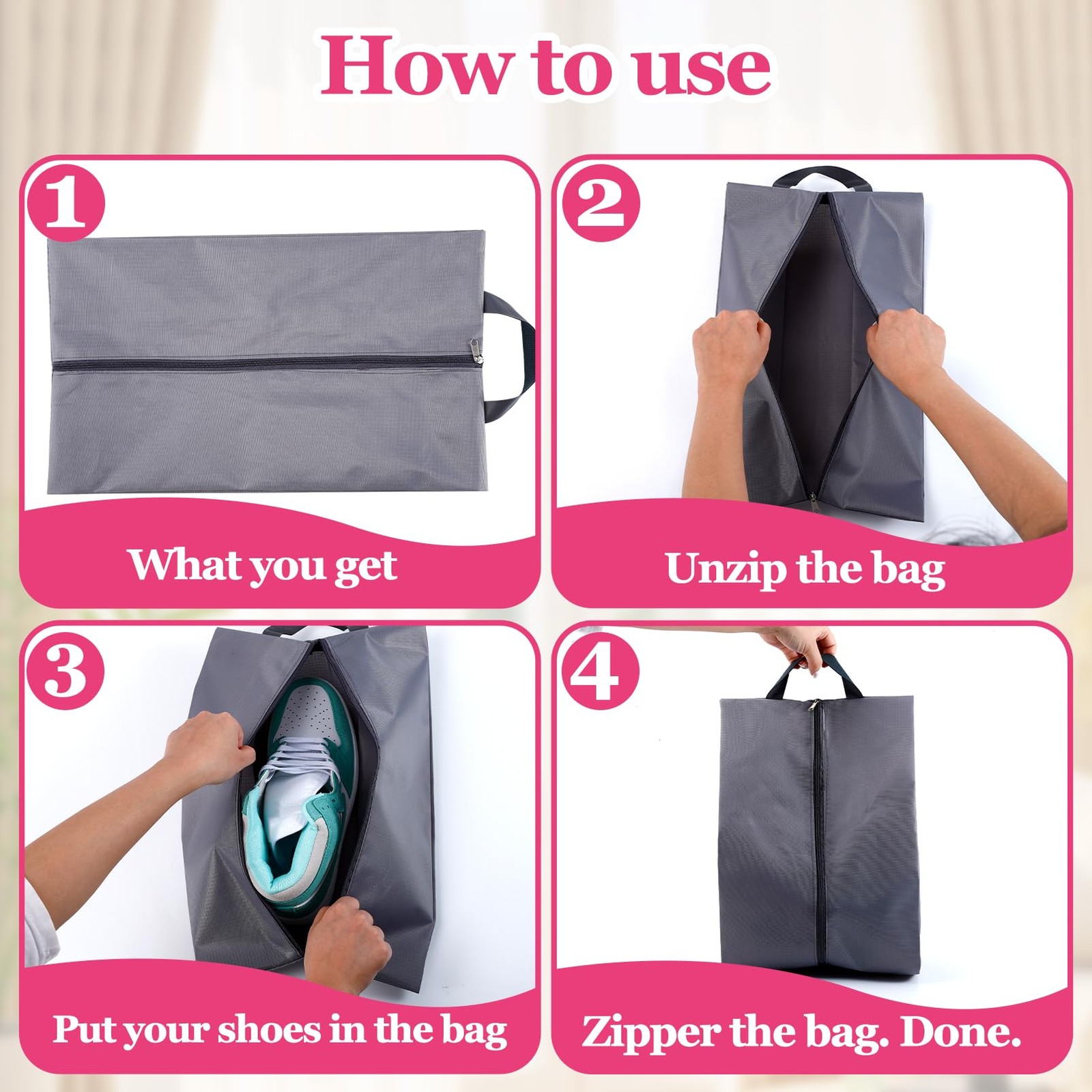 Enjamyo 6 Pcs Travel Shoe Bags Set with Zipper and Handle, 36*27, colorful