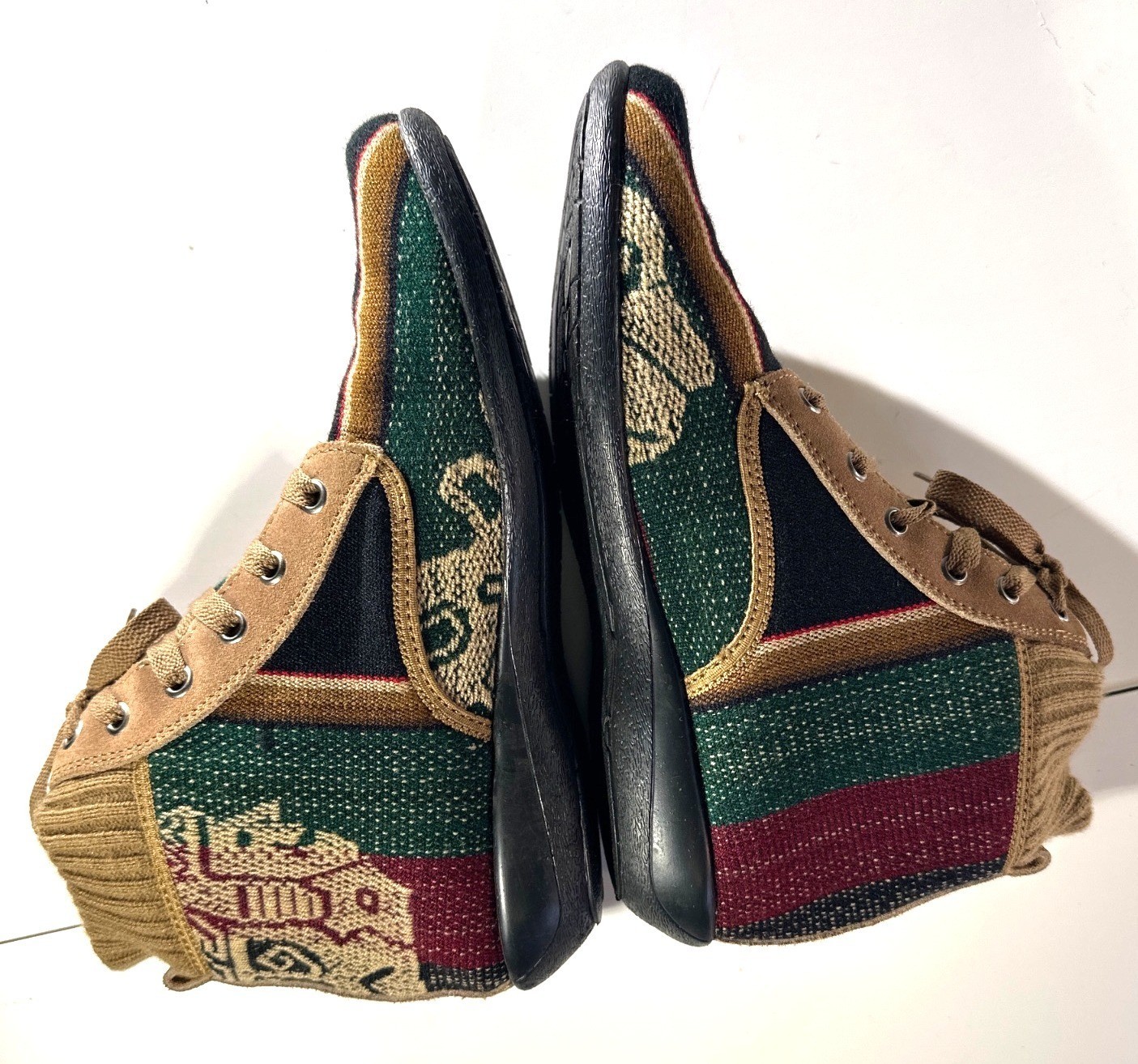 Handmade High-Top Sneakers With Knit Trim & Ethnic Woven Design