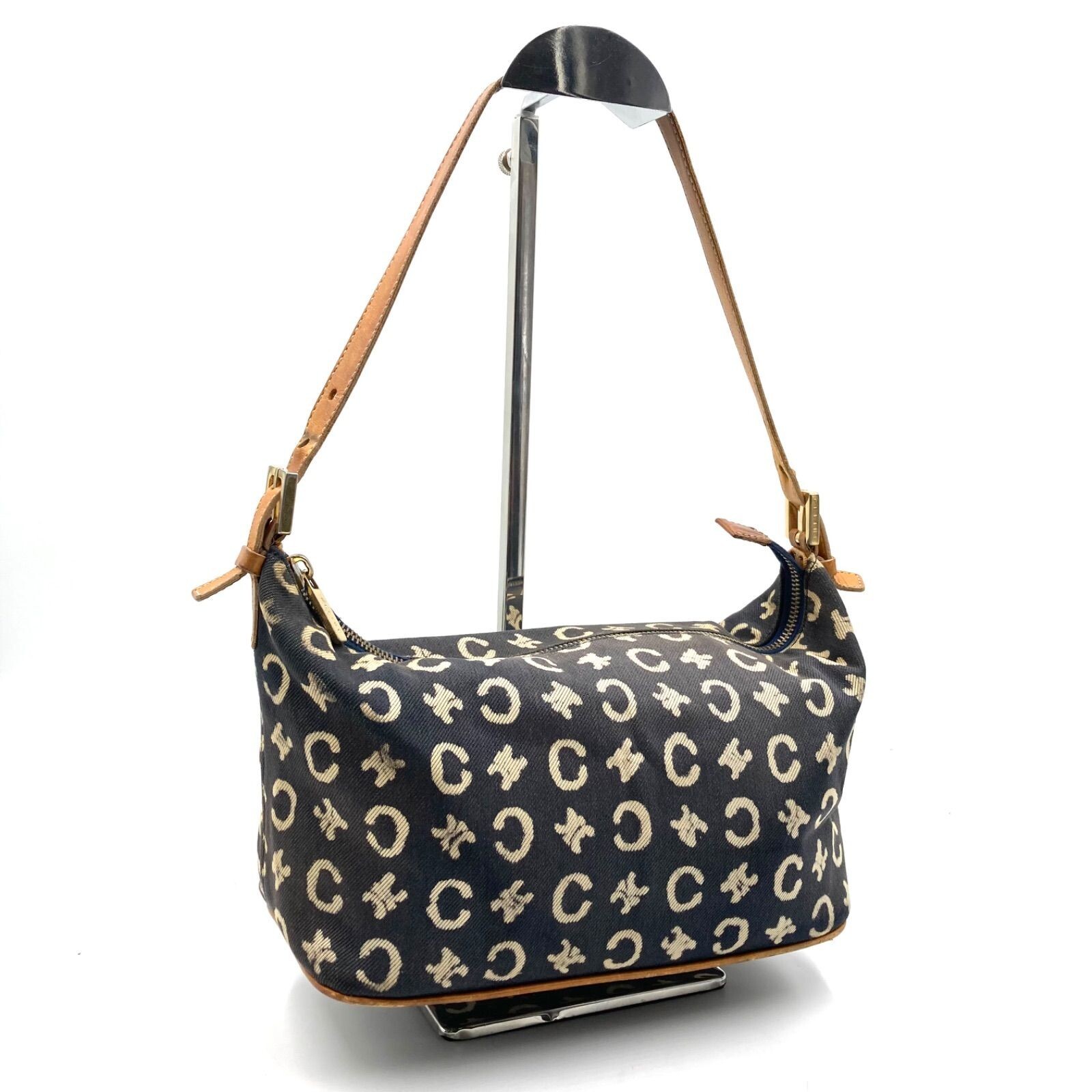 CELINE ShoulderBag Pouch Pochet C Macadam Canvas Leather Vintage Auth From Japan