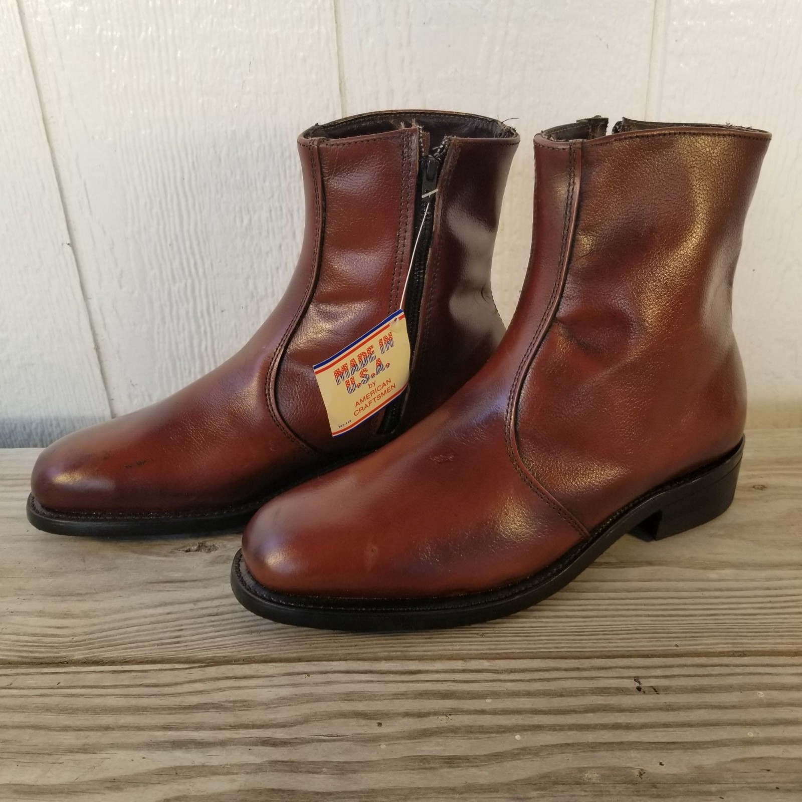 Lehigh Classic Mens Brown Leather Ankle Side Zip Boots Steel Toe 9 E 1785 USA