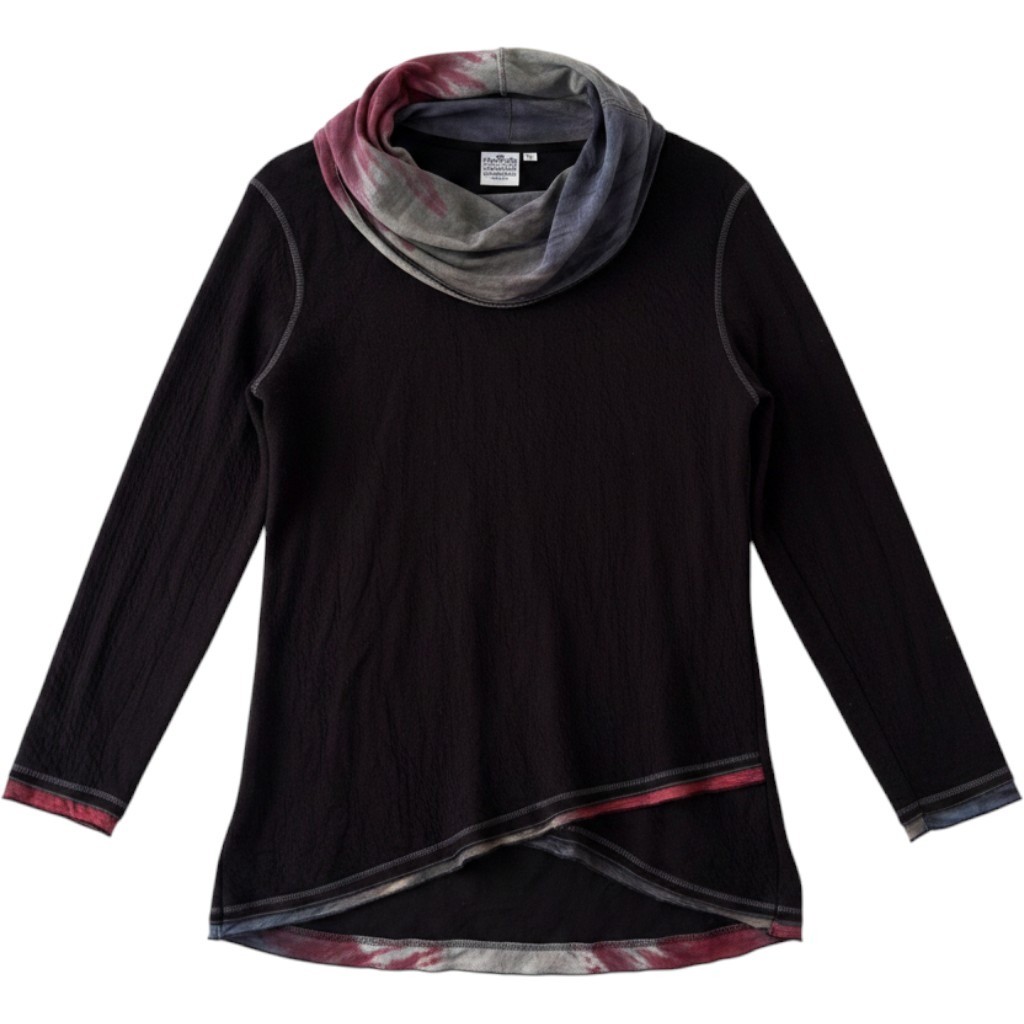 Parsley & Sage Cowl Neck Tunic Women XL Black Lagenlook Boho Art to Wear Top