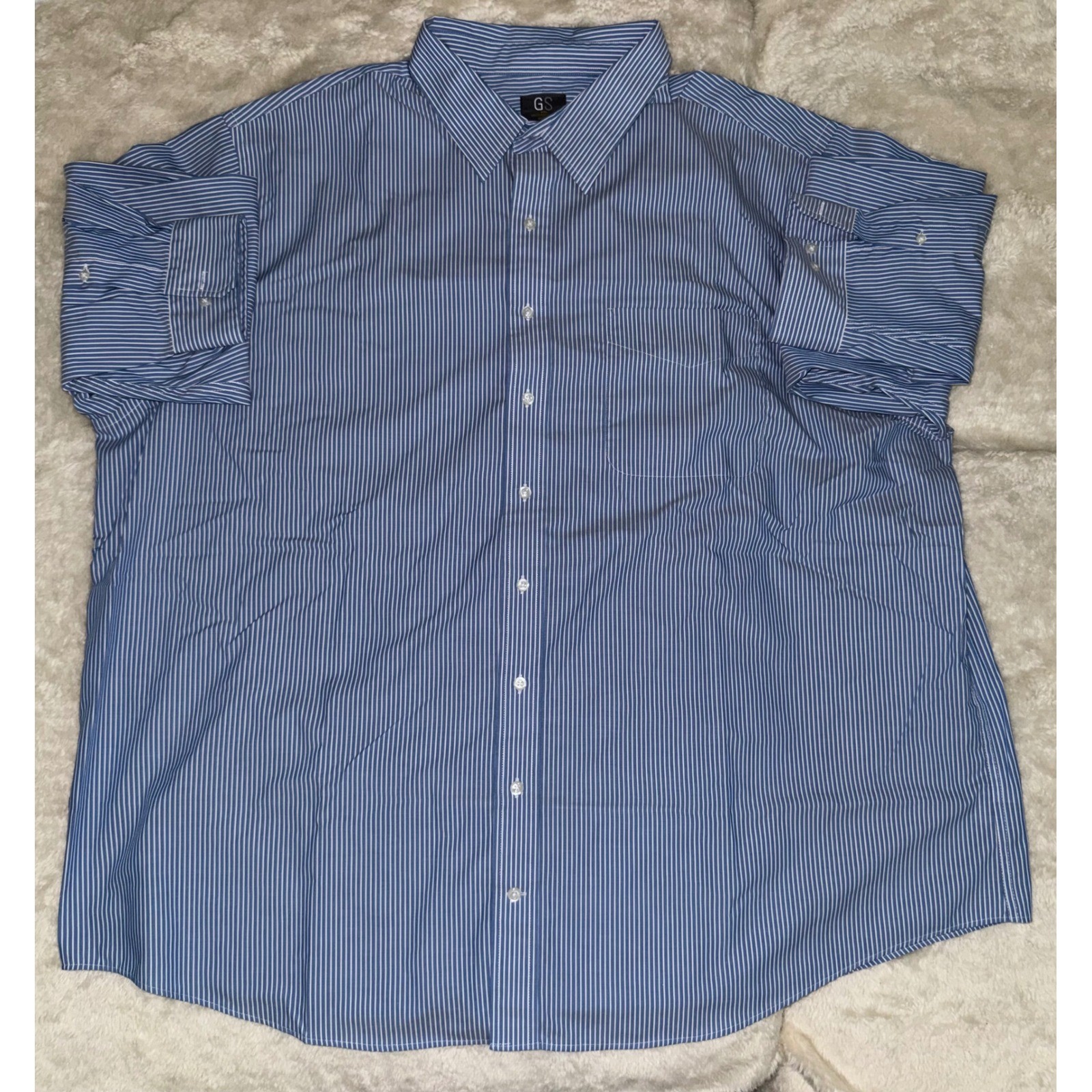 GS George Stanhope Blue White Striped Wrinkle Free Cotton Dress Shirt 20 39/40