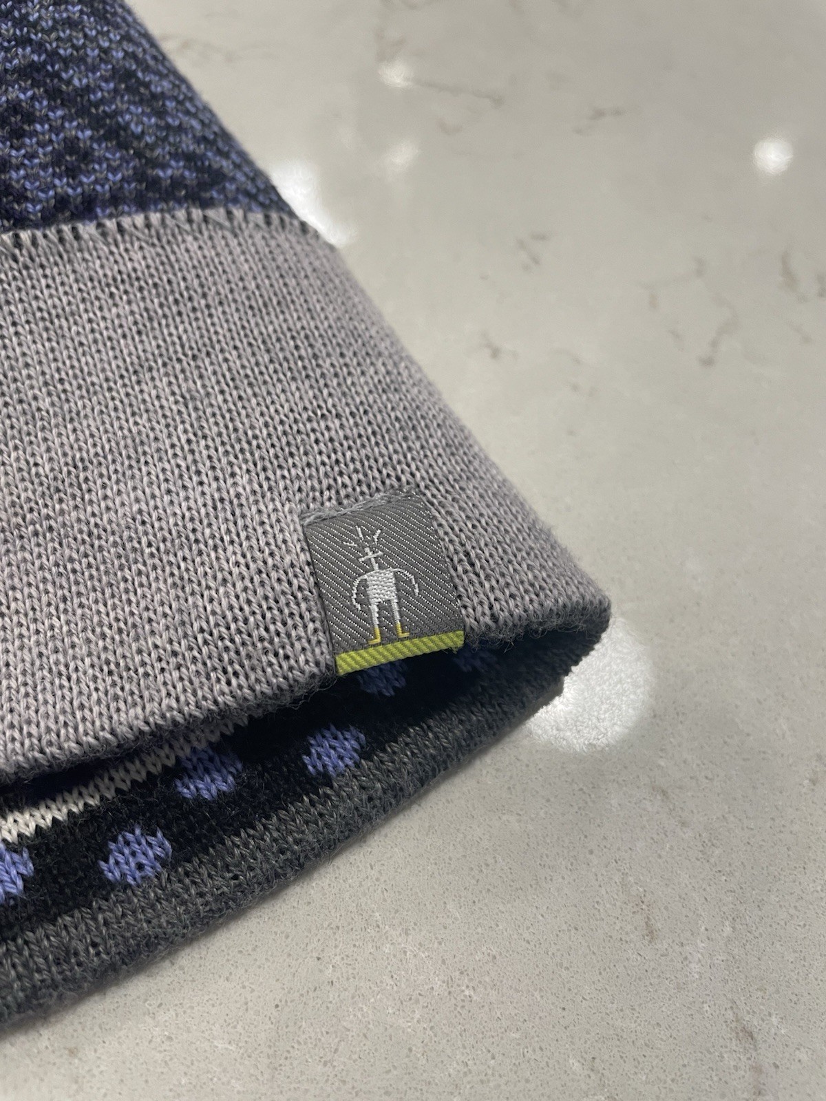 Smartwool Thermal Merino Reversible Beanie Blue Gray Geometric Pattern Wool Hat