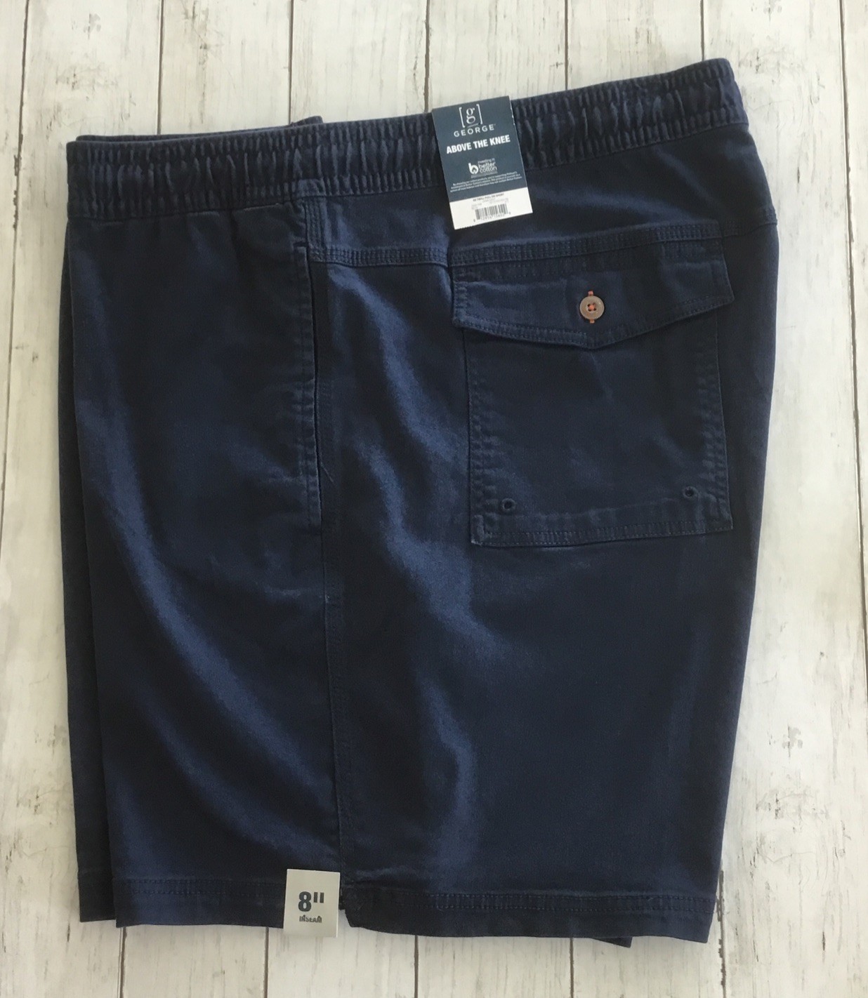 George Men’s Twill Pull On Shorts Drawstring Waist 8” Dark Navy 2XL (44-46)