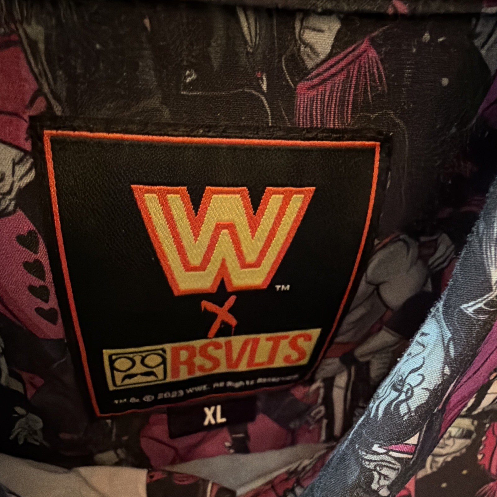 WWE x RSVLTS Black/Pink/White Graphic Print Short Sleeve Button-Up XL