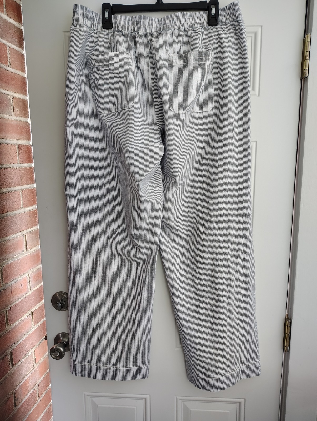 Talbots Striped Wide Leg Pants Size 14 Linen Cotton Drawstring Casual Summer