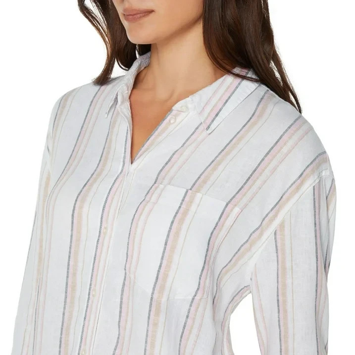 Gap Women’s Linen Button Down Top Size L Multi Stripe