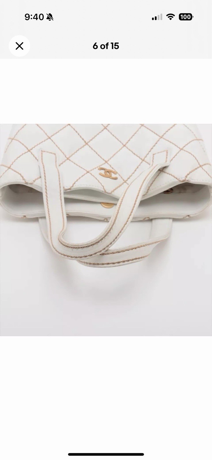CHANEL White Quilted Tote Bag Gold Hardware Magnetic Closure Double Handles