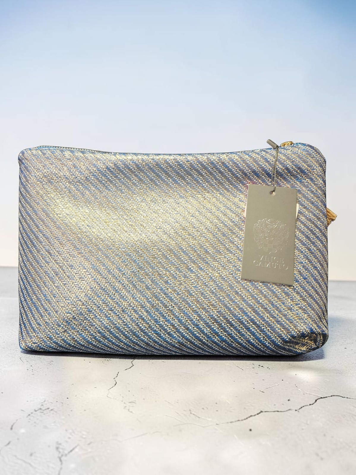 NEW Vince Camuto Blue Pouch Clutch with Seashell Bag Charm Dimensions 10″x7″x3″