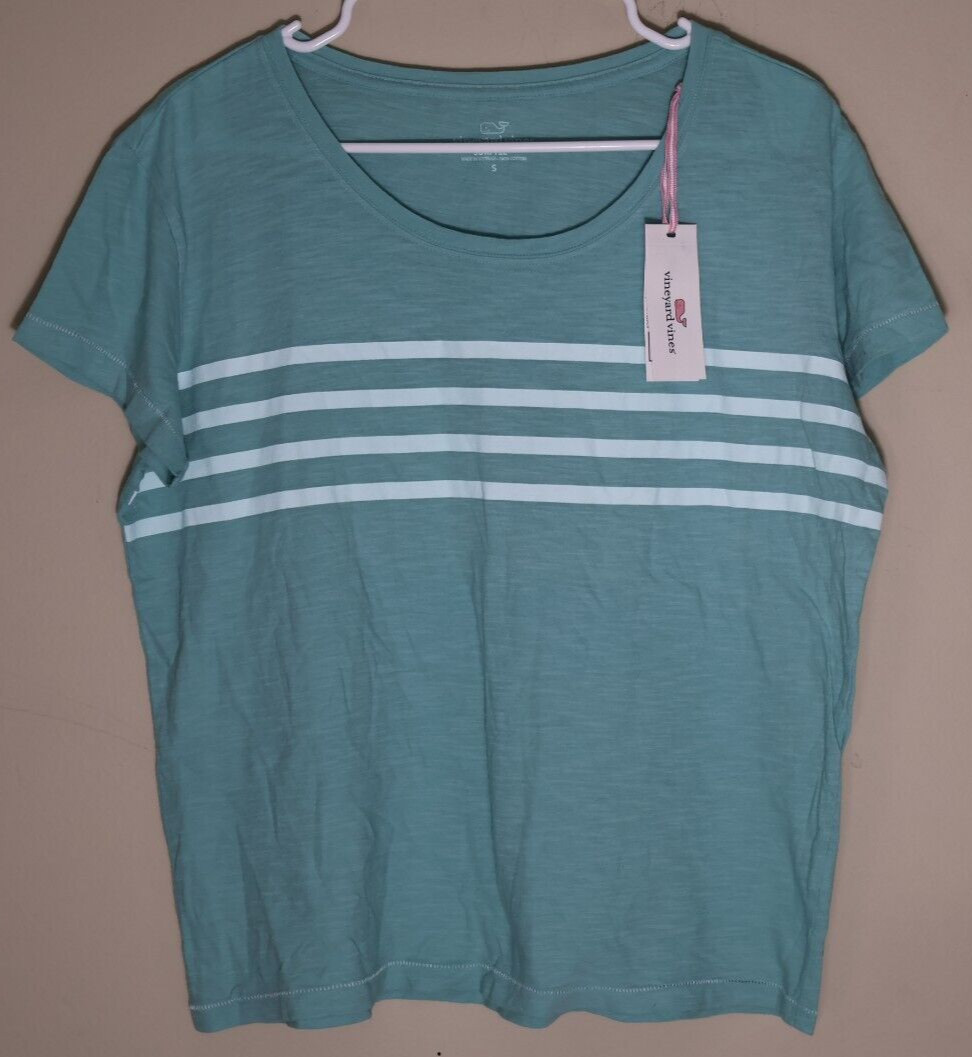 Vineyard Vines Placed Stripe Surftee T-Shirt Sea Clay Green Women’s Small NWT