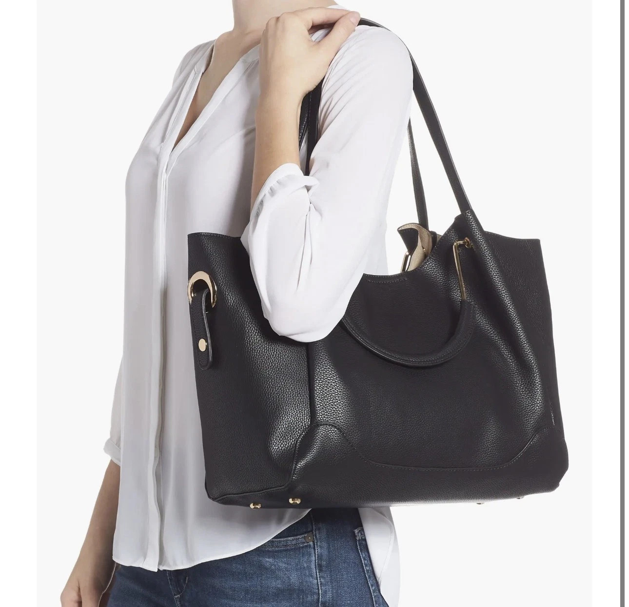 Sondra Roberts Squared Vegan Leather Shoulder Bag /Tote Satchel Black Large$100