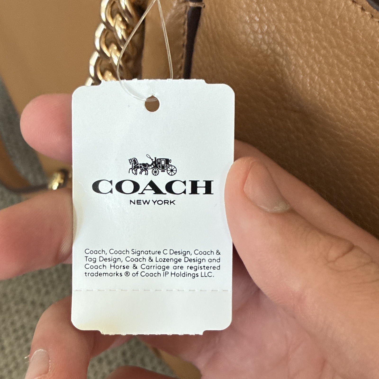 Coach Women’s Pebbled Brown Tote Gold Hardware Zip Top Chain Shoulder Strap