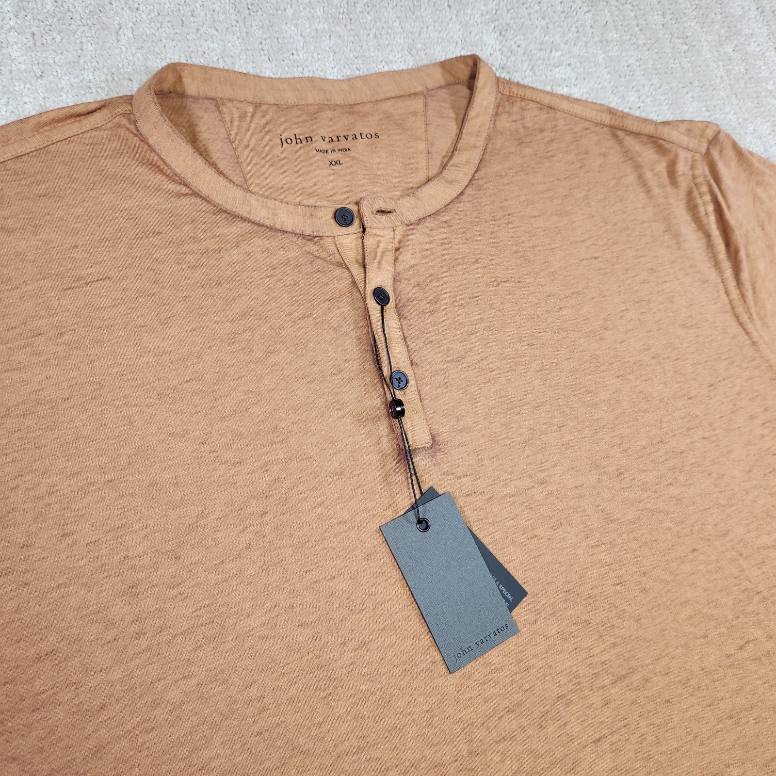 John Varvatos Duke Henley Shirt Men XXL Pale Ochre Lightweight Cotton Blend NEW