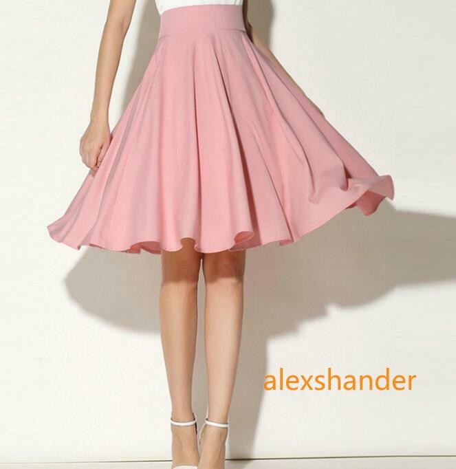 New Women Midi Flared Knee Length Skater Skirt Ladies Stretch Office Work Skirt