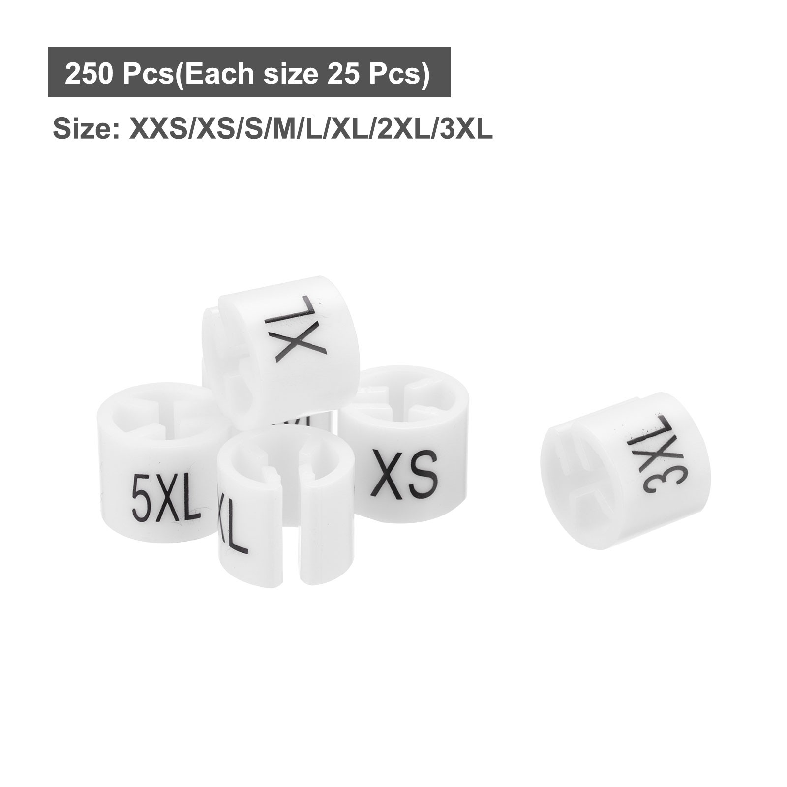 200 Pcs XXS/XS/S/M/L/XL/2XL/3XL White Clothes Hanger Markers Fit 3mm Rod