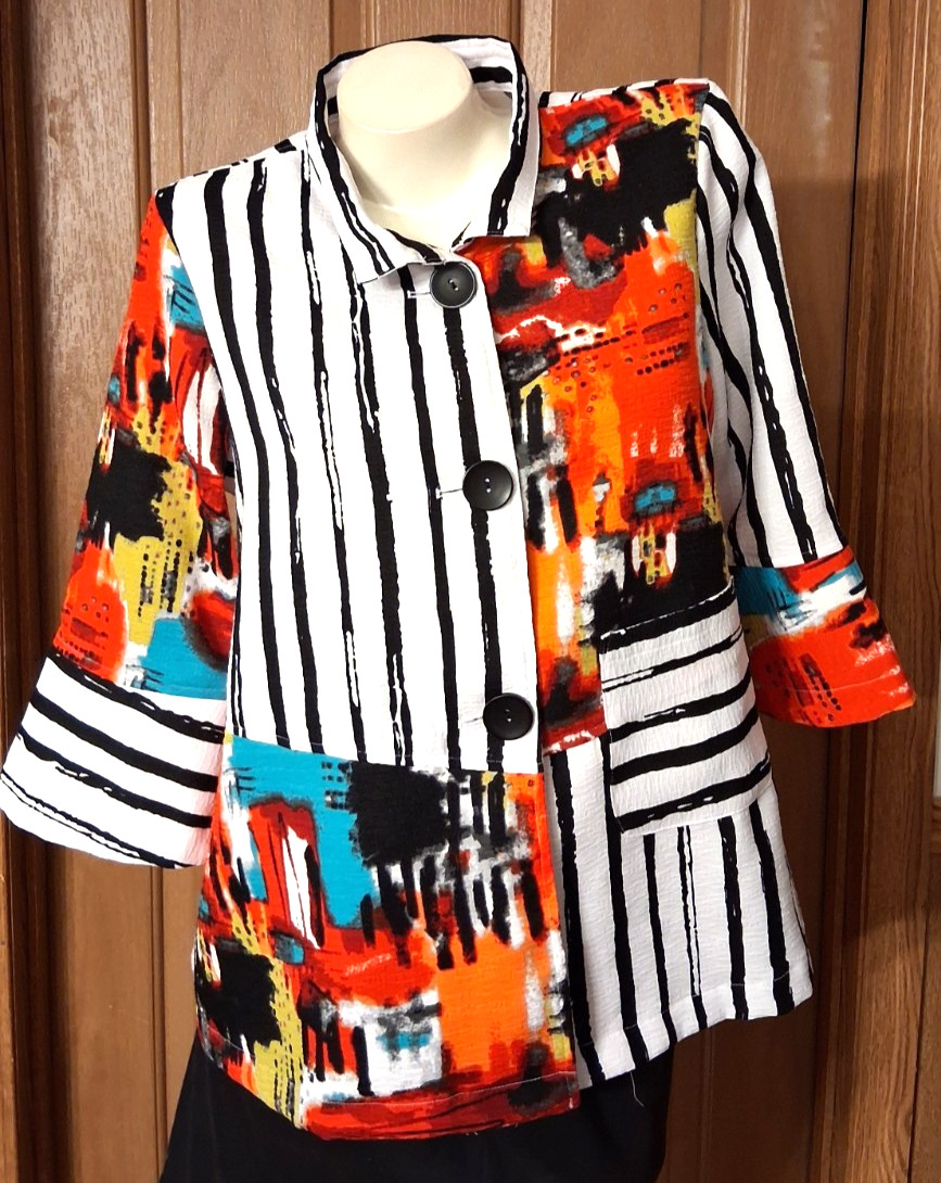 Ali Miles Multicolored Jacket Bracelet Sleeves Buttons Collar Misses PM