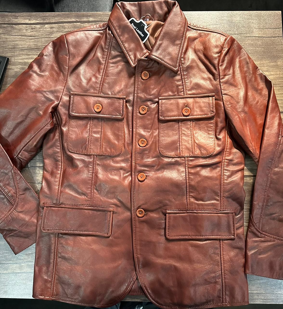 MENS REAL LEATHER BLAZER BROWN SOFT SHEEP CLASSIC SLIM FIT JACKET COAT