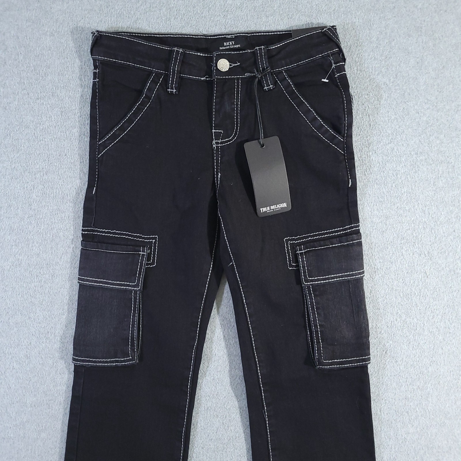 True Religion Ricky Relaxed Straight Cargo Jeans Girl Denim Size 10 NWT