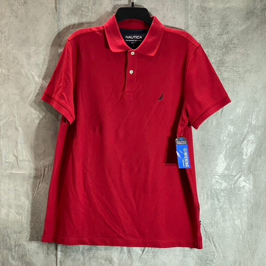 NAUTICA Men’s Red Slim-Fit Performance Deck Short Sleeve Polo SZ L