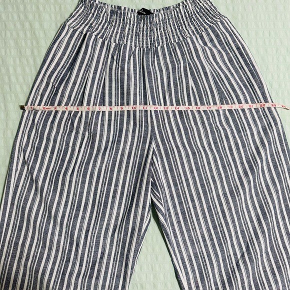 NWT Lulus Blue And White Striped Cotton Linen Wide-leg Pants – Size M